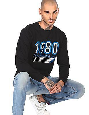 men black crew neck printed sweatshirt