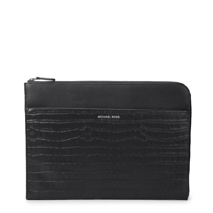 men black croc-skin patterned l-zip laptop case