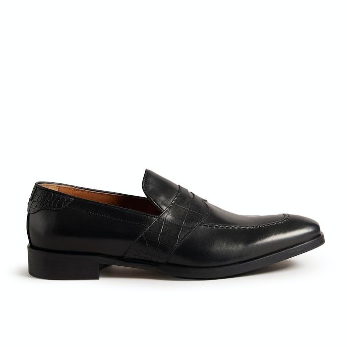 men black crocodile effect leather formal loafers