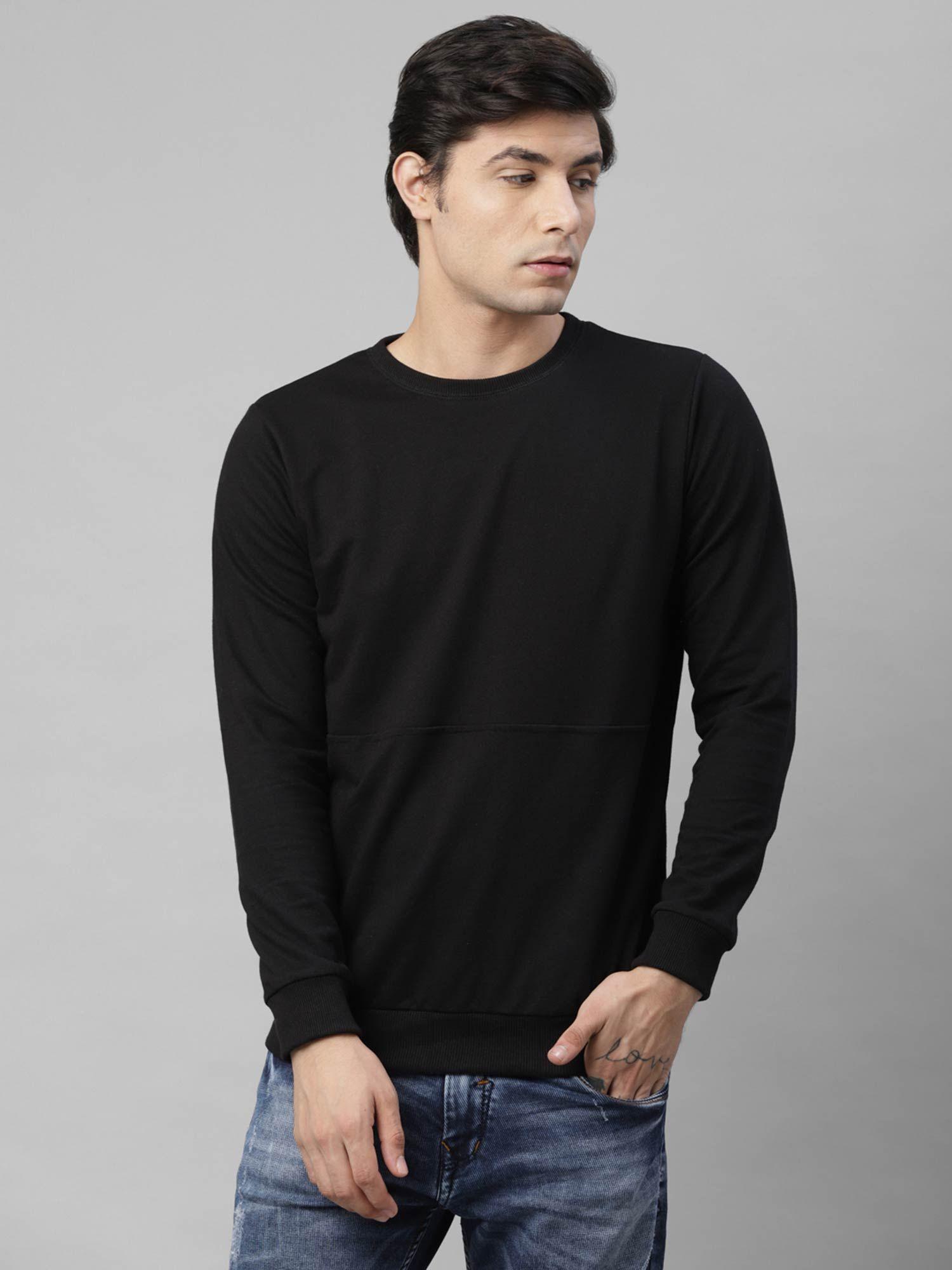 men black cut & sew terry round neck sweatshirt