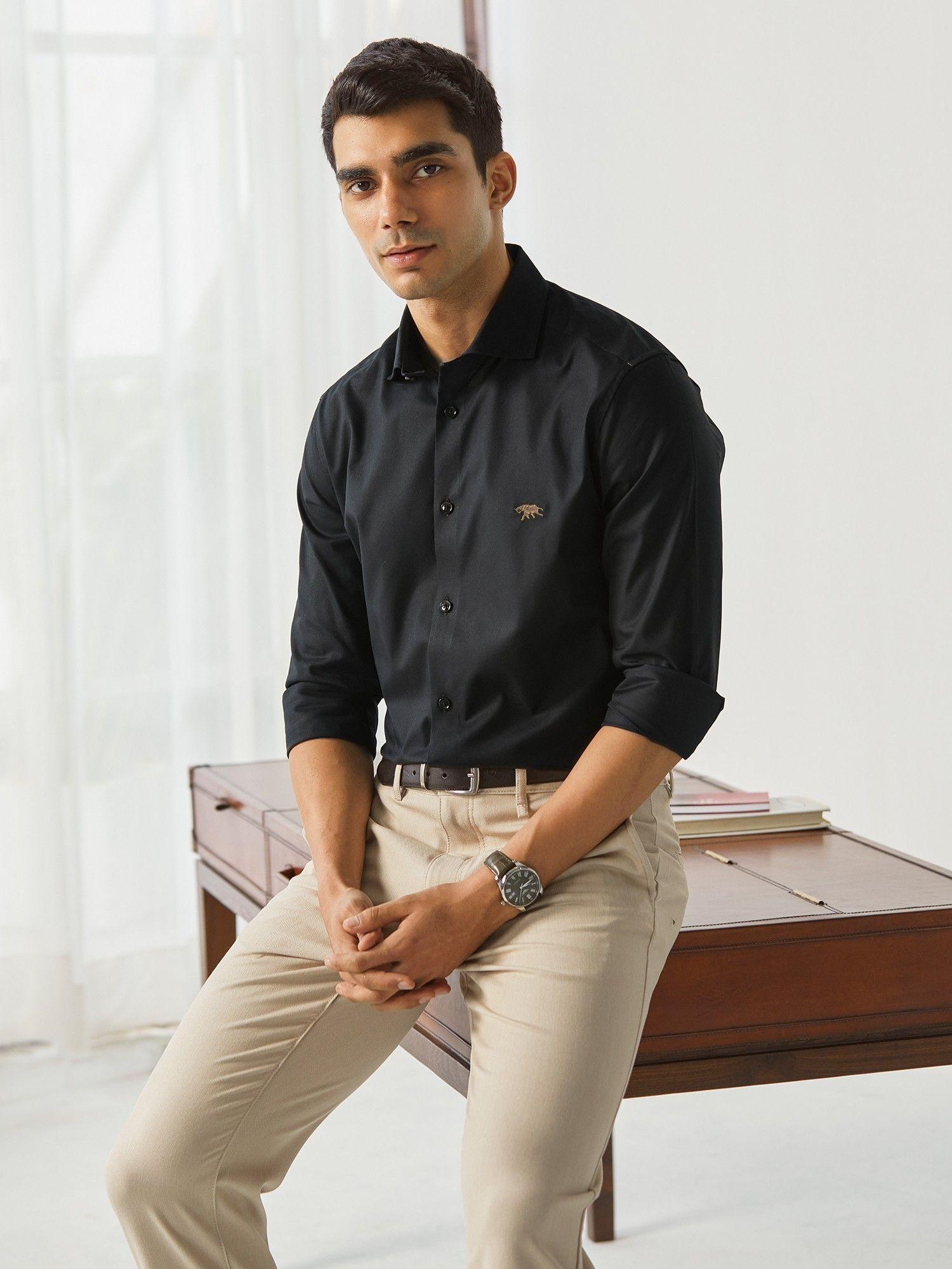 men black cutaway slim shirt