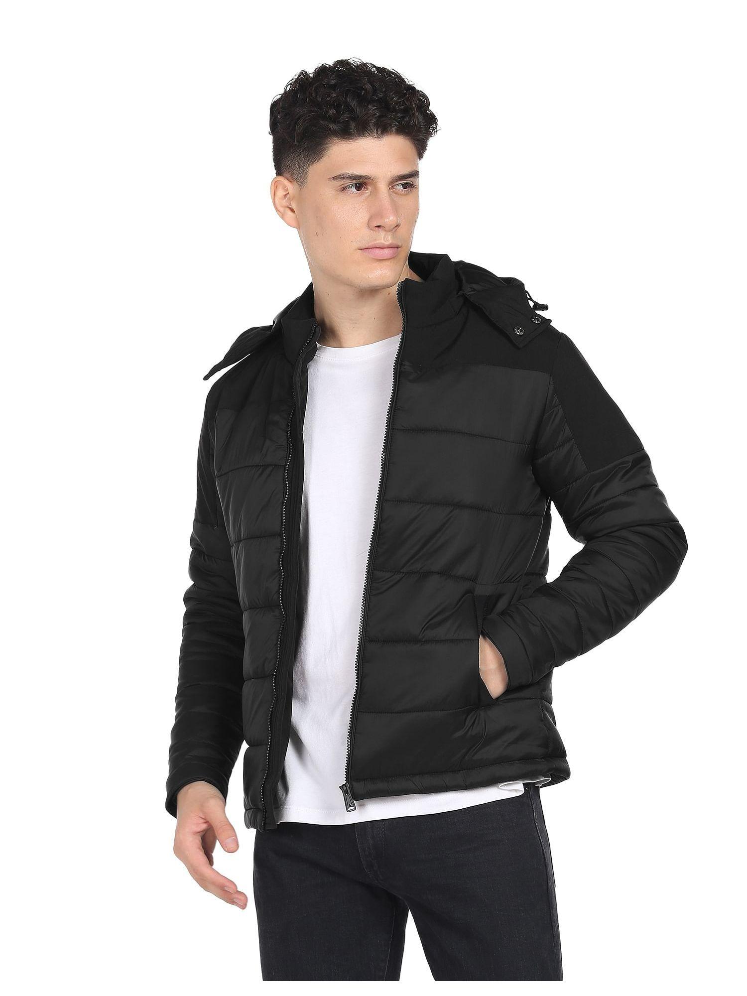 men black detachable hood padded jacket