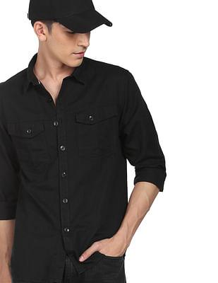 men black dobby weave solid casual shirt