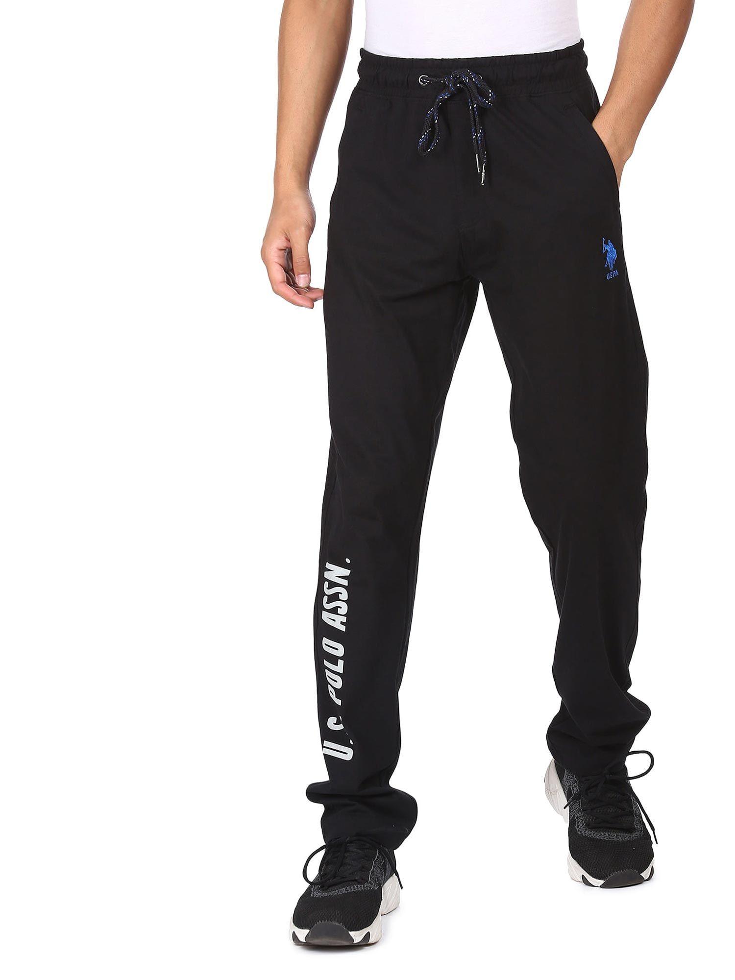 men black drawstring waist brand print track pants