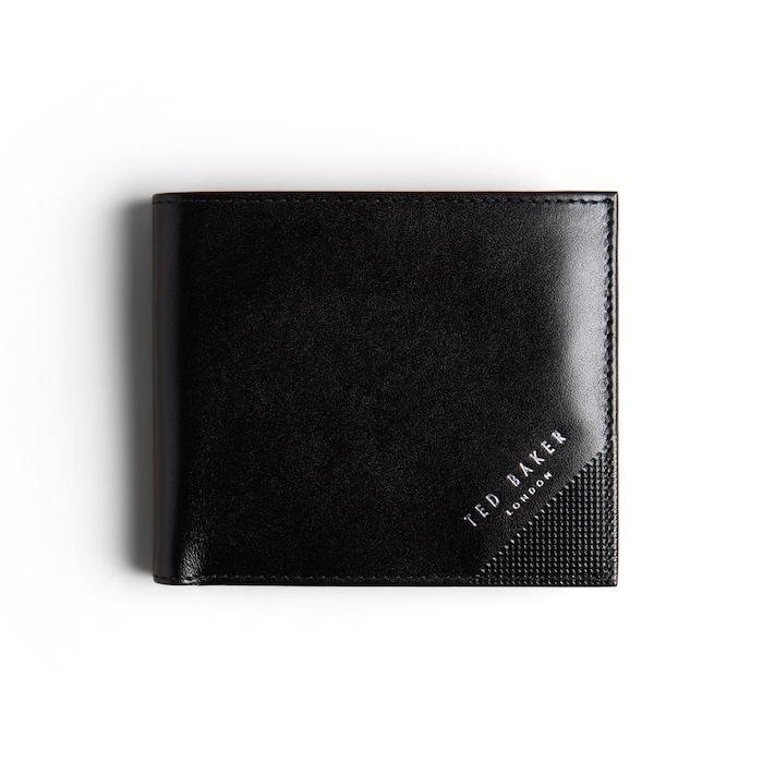 men black embossed corner leather bifold coin wallet
