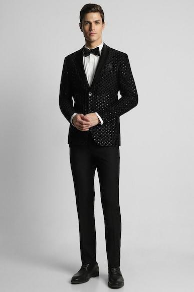 men black embroidered slim fit party two piece suit