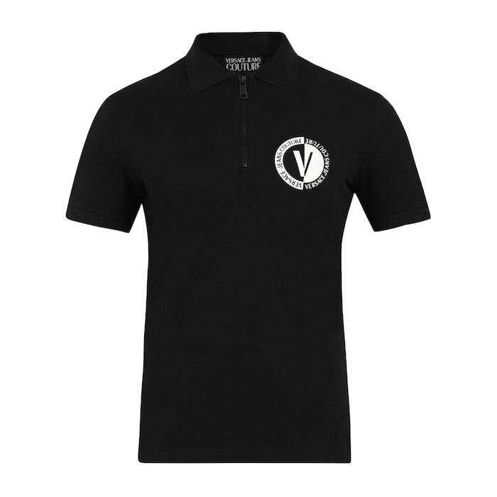 men black half-zip chest v rubber logo polo