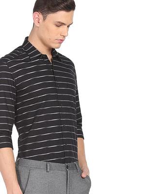 men black horizontal stripe cotton formal shirt