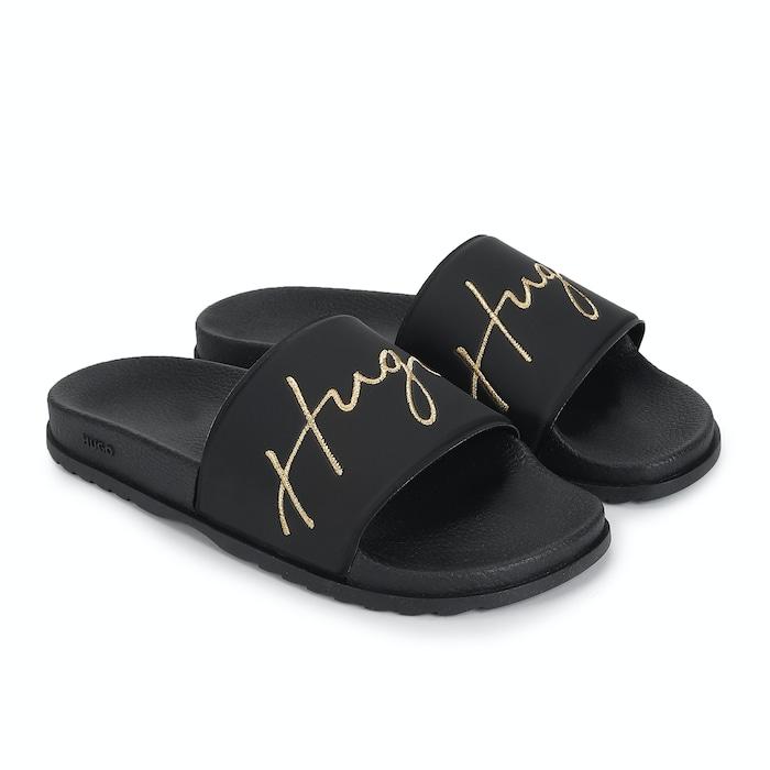 men black hugo lettering sliders