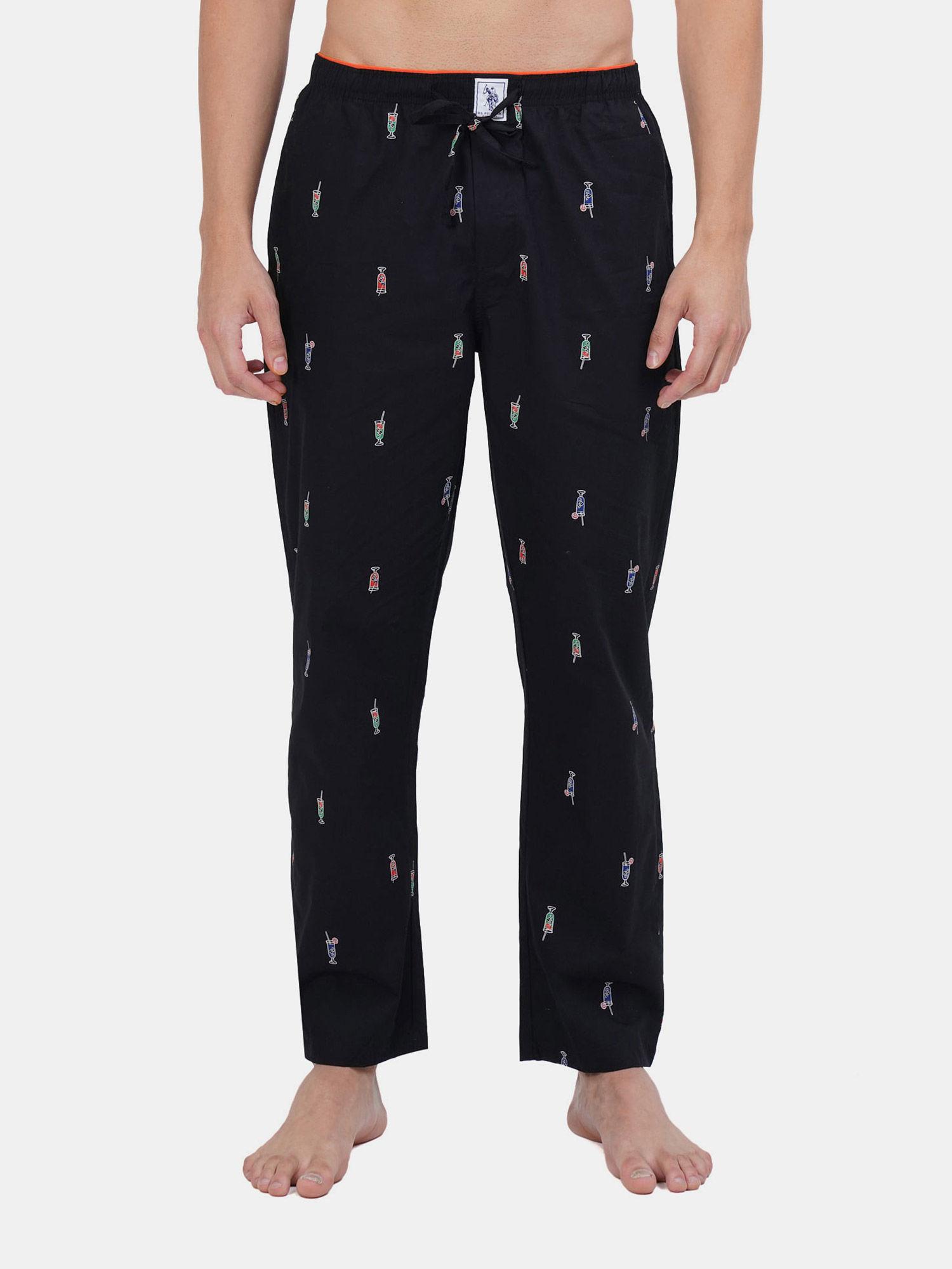 men black iyad mid rise printed lounge pants