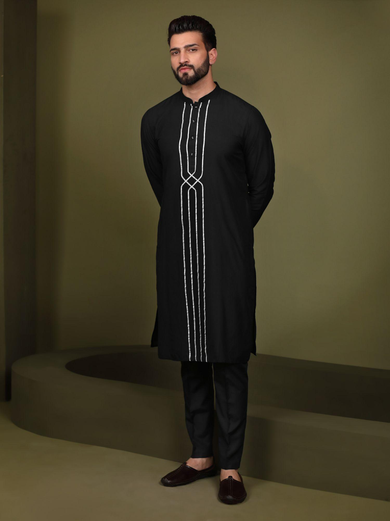 men black kurta (set of 2)