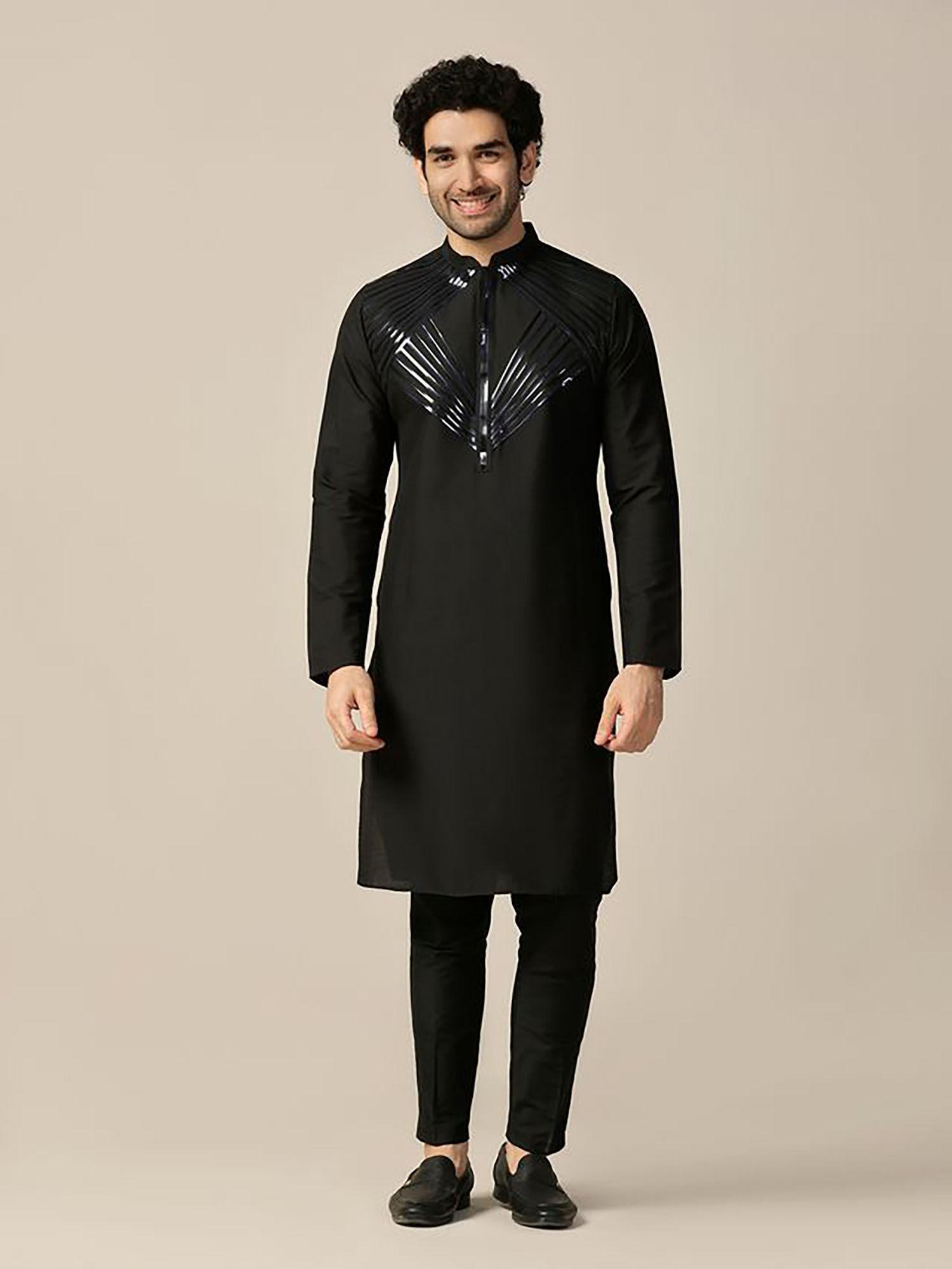 men black kurta and pant (set of 2)