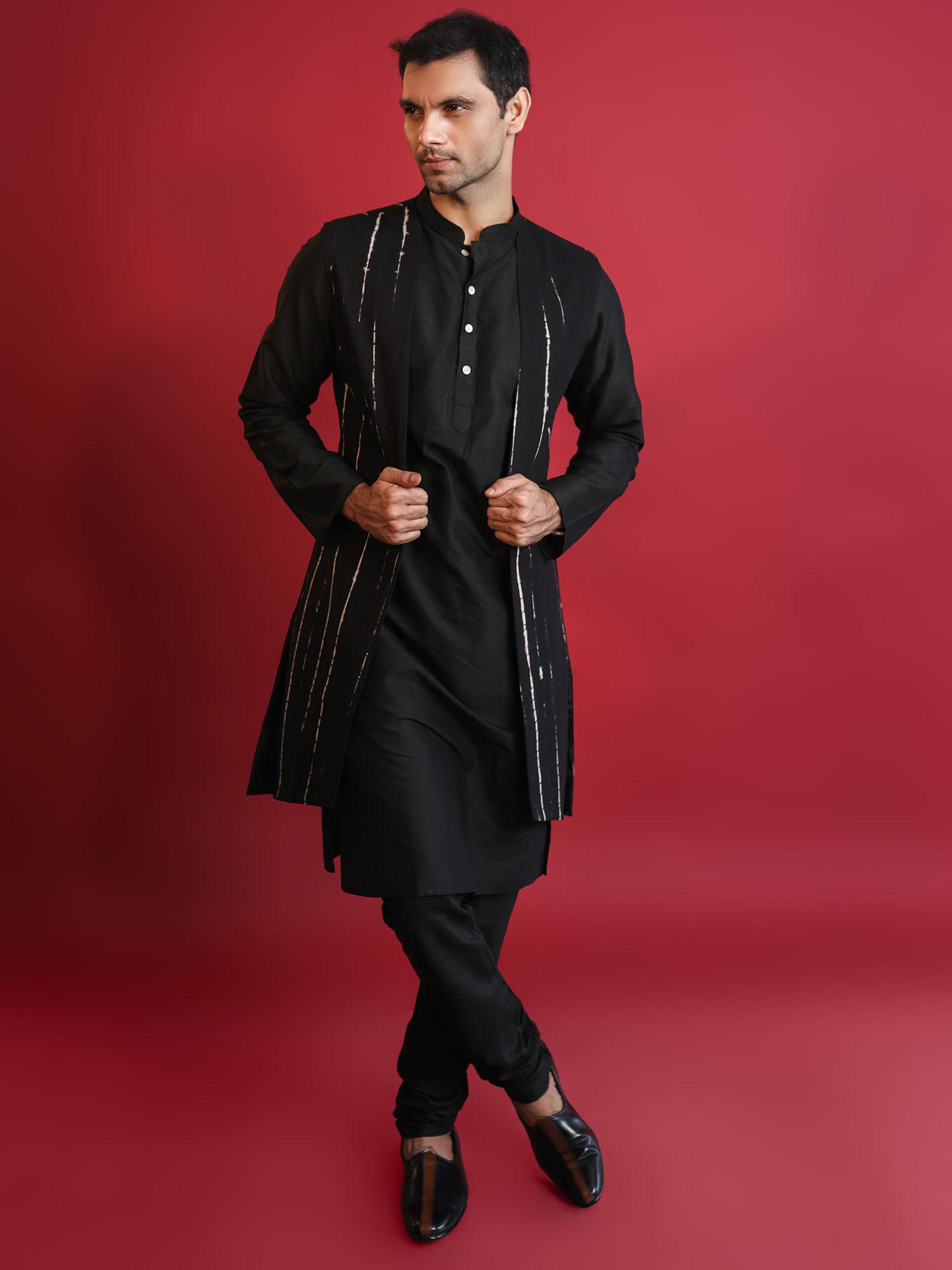 men black kurta jacket (set of 3)