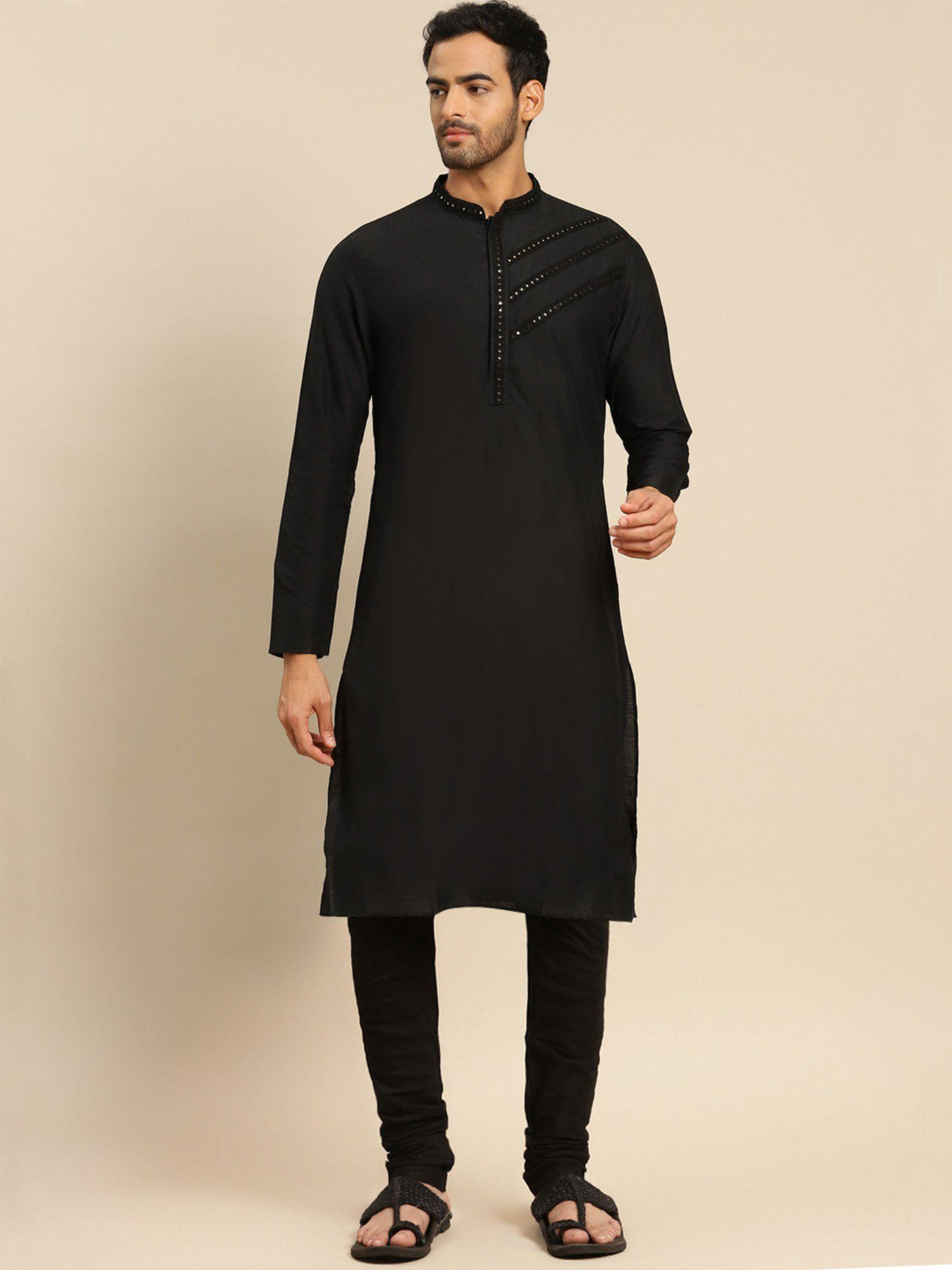 men black kurta set (set of 2)