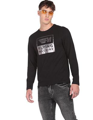 men black long sleeve brand print cotton t-shirt