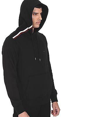 men black long sleeve regular fit hooded sweatshirt