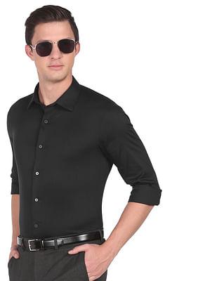 men black manhattan slim fit self designed formal shirt