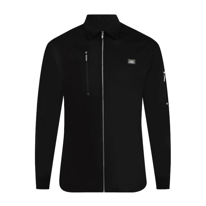 men black metal chest logo front-zip shirt