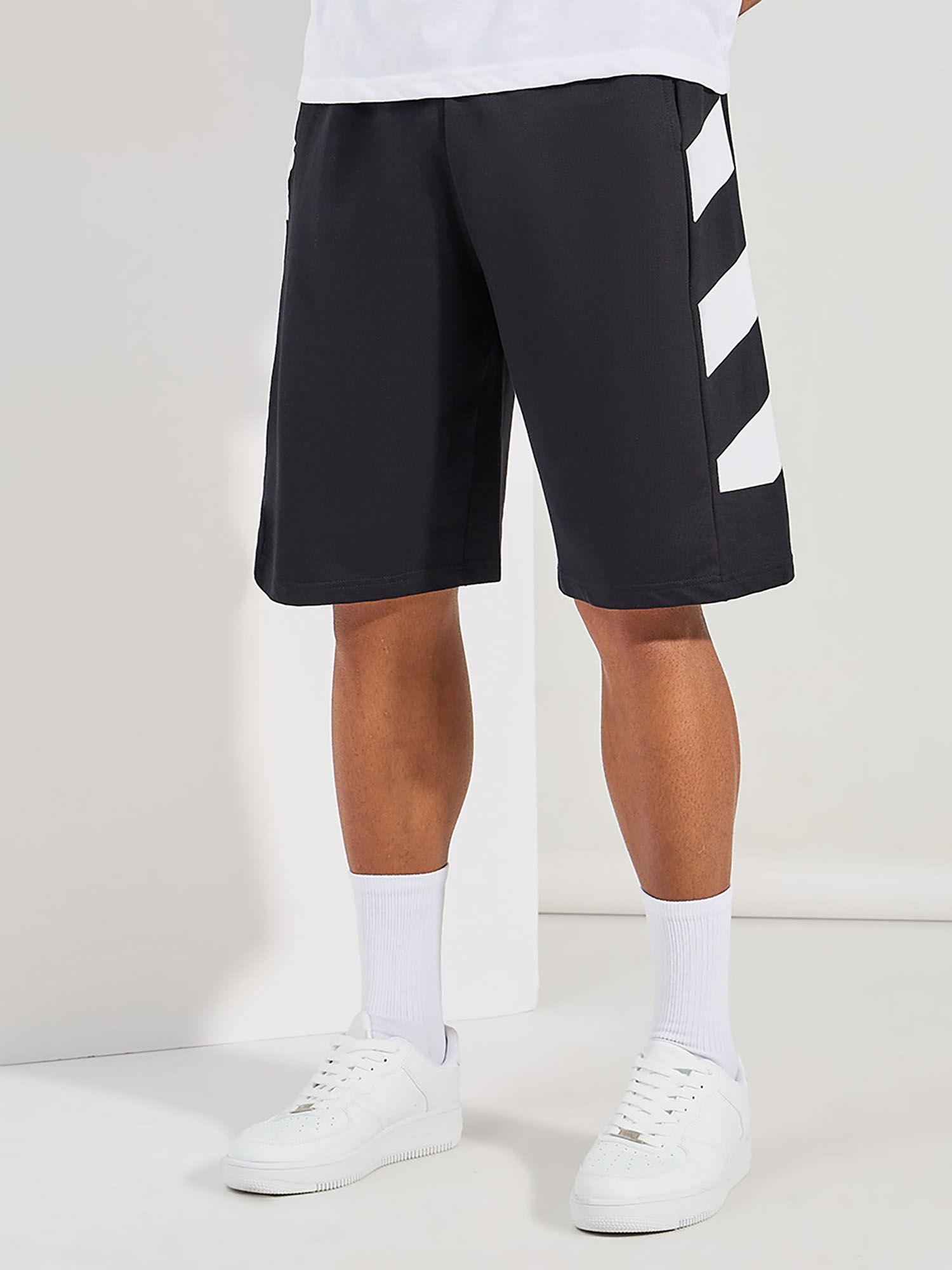 men black oversized cotton terry block stripe shorts