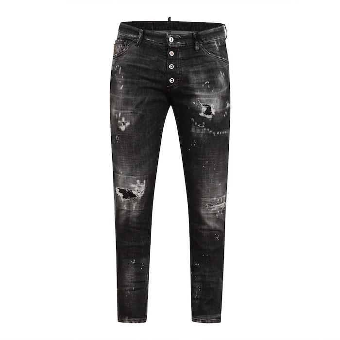 men black pac-man splatter and distressed jeans