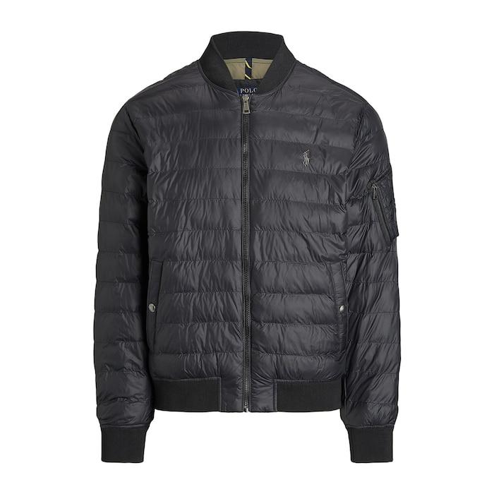 men black packable water-repellent bomber jacket