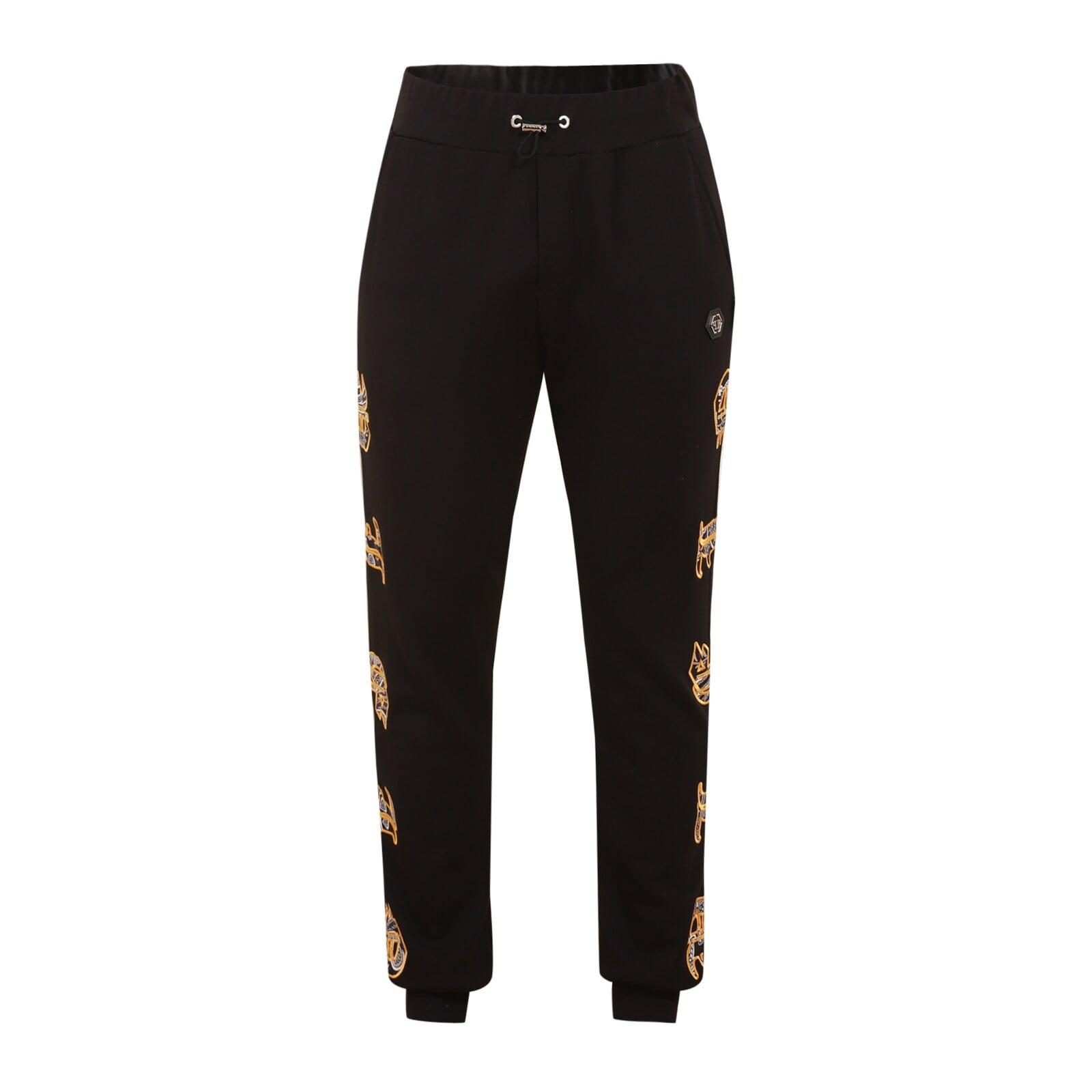 men black paisley embroidered patches track pants