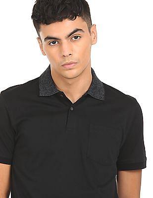 men black patch pocket solid polo shirt