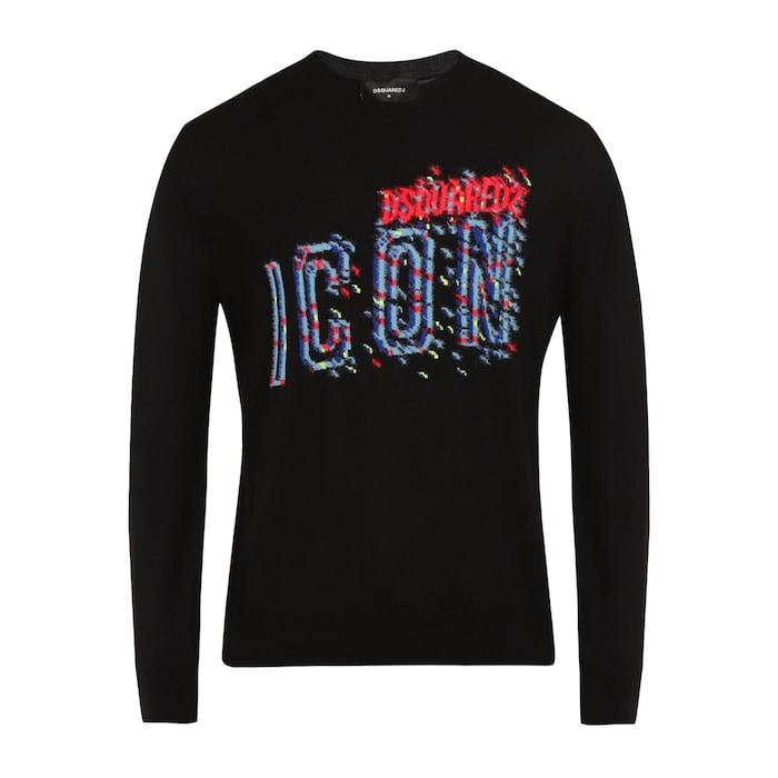 men black pixeled jacquard branding sweater