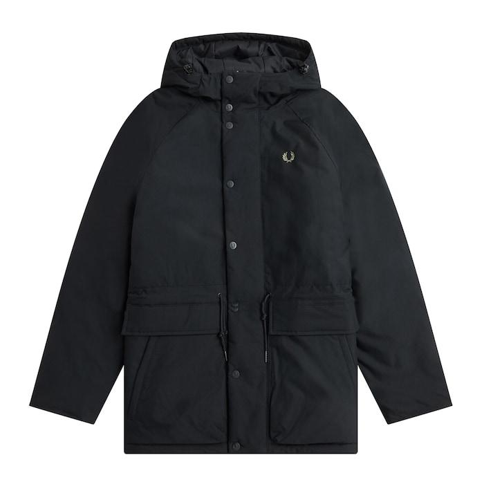 men black plain padded zip-through chest logo jacket