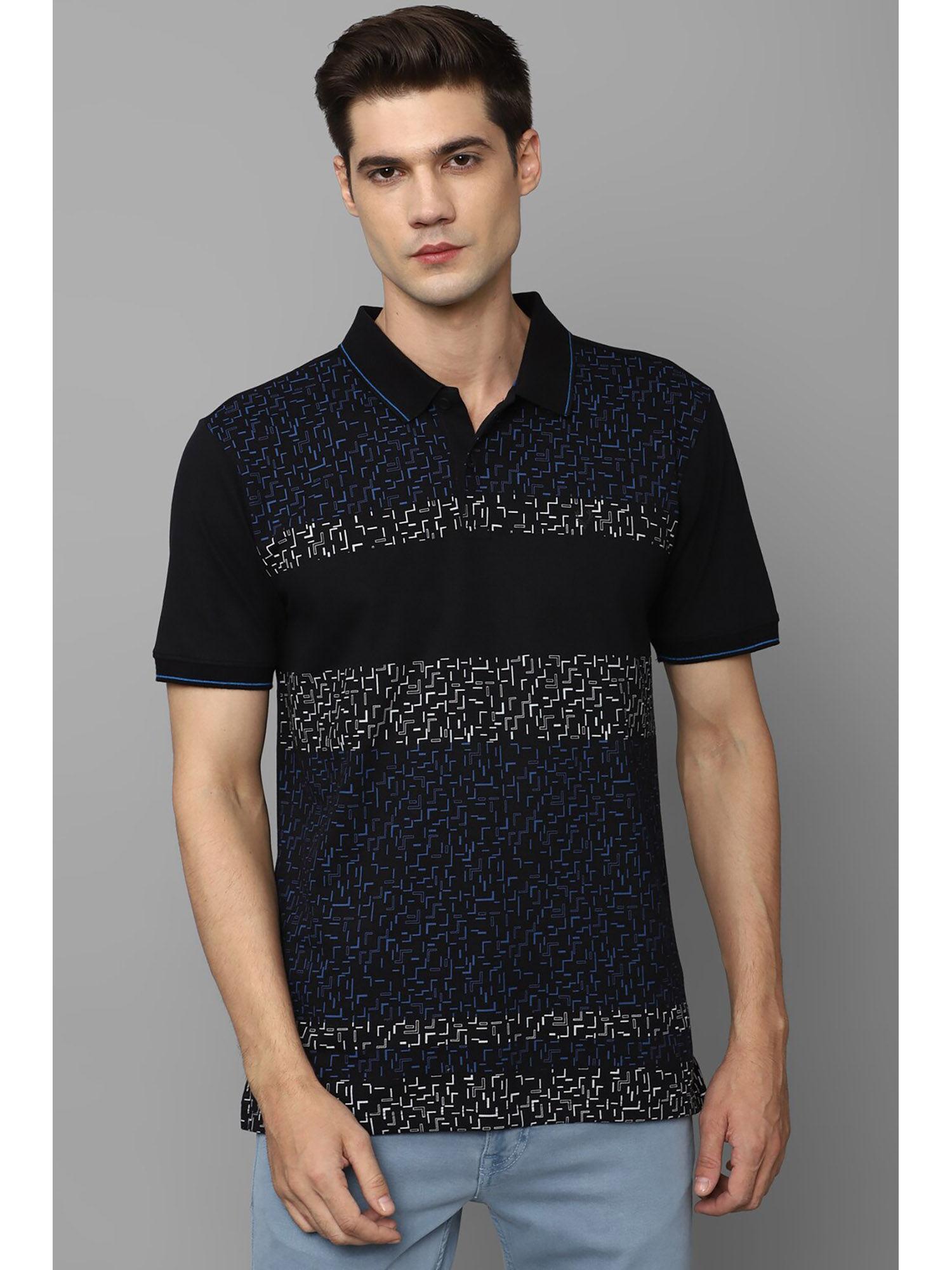 men black print polo neck t-shirt