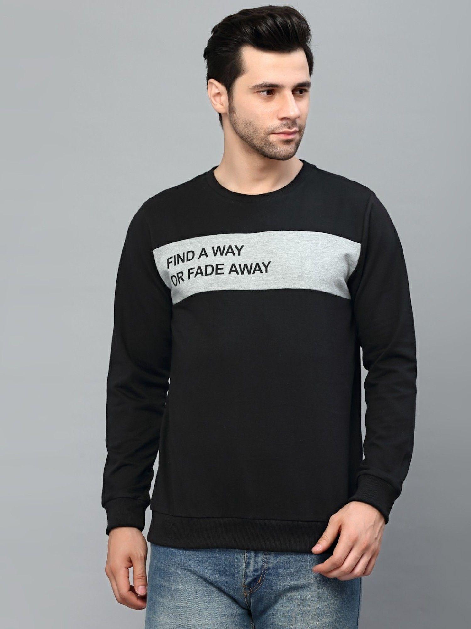 men black printed crew neck terry sweatshirt