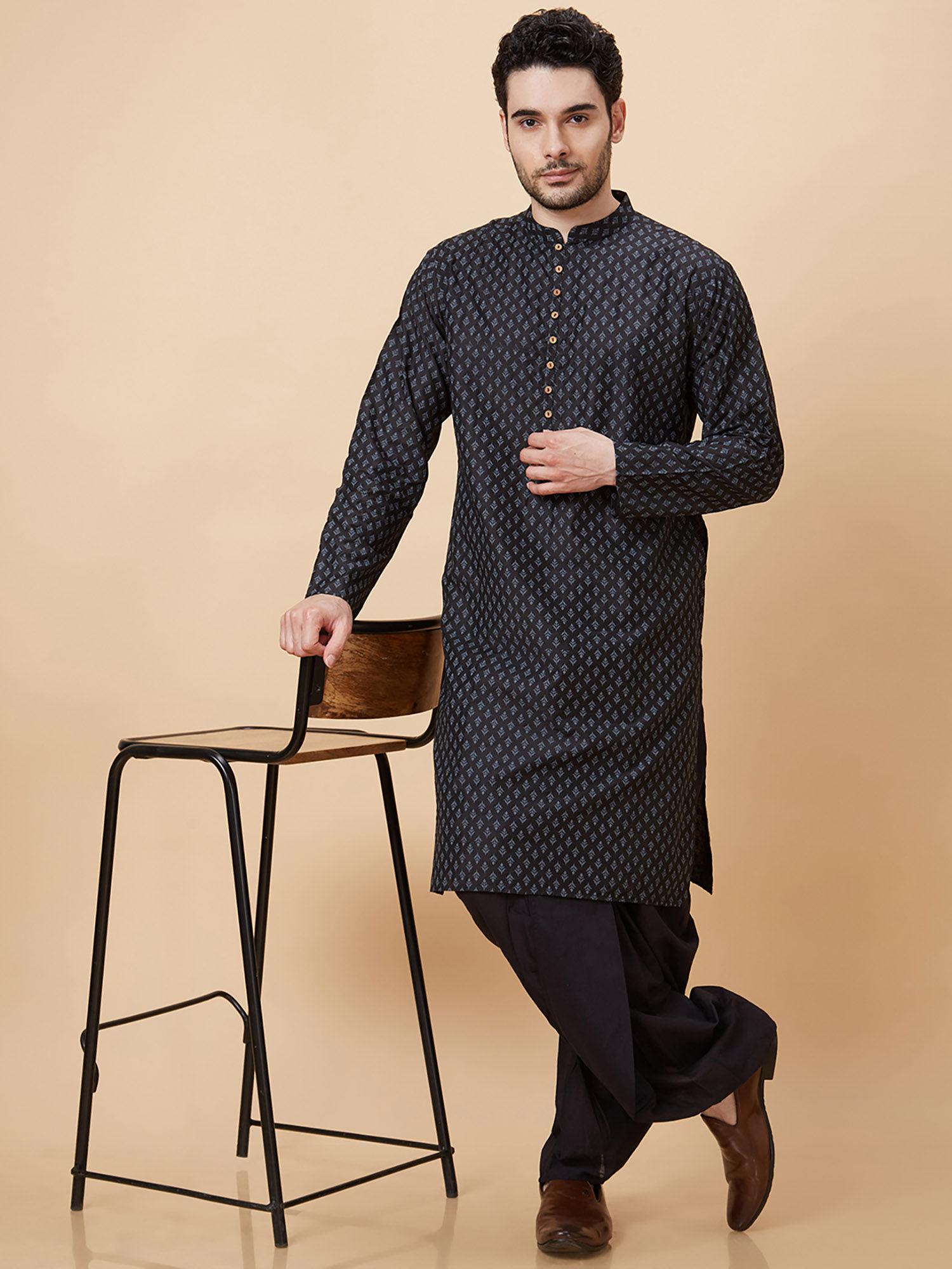 men black printed festive kurta