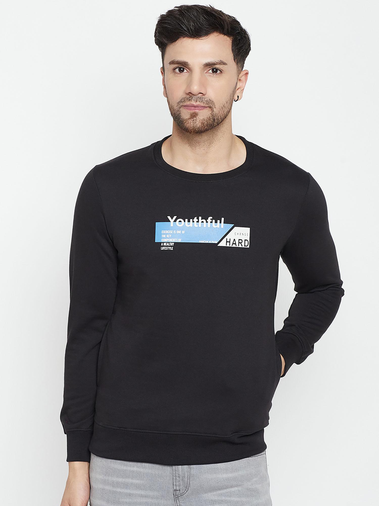 men black printed full sleeves round neck sweatshirt