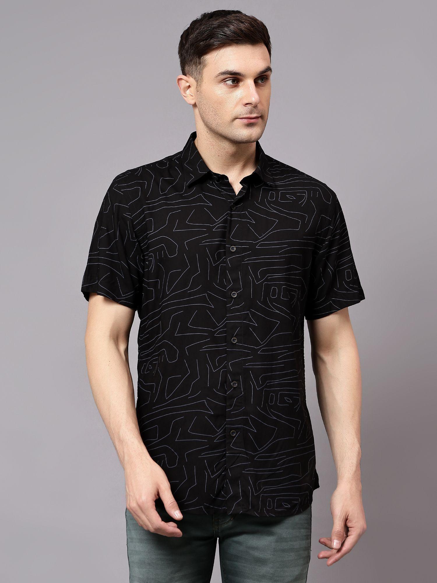 men black printed half sleeves casual shirt