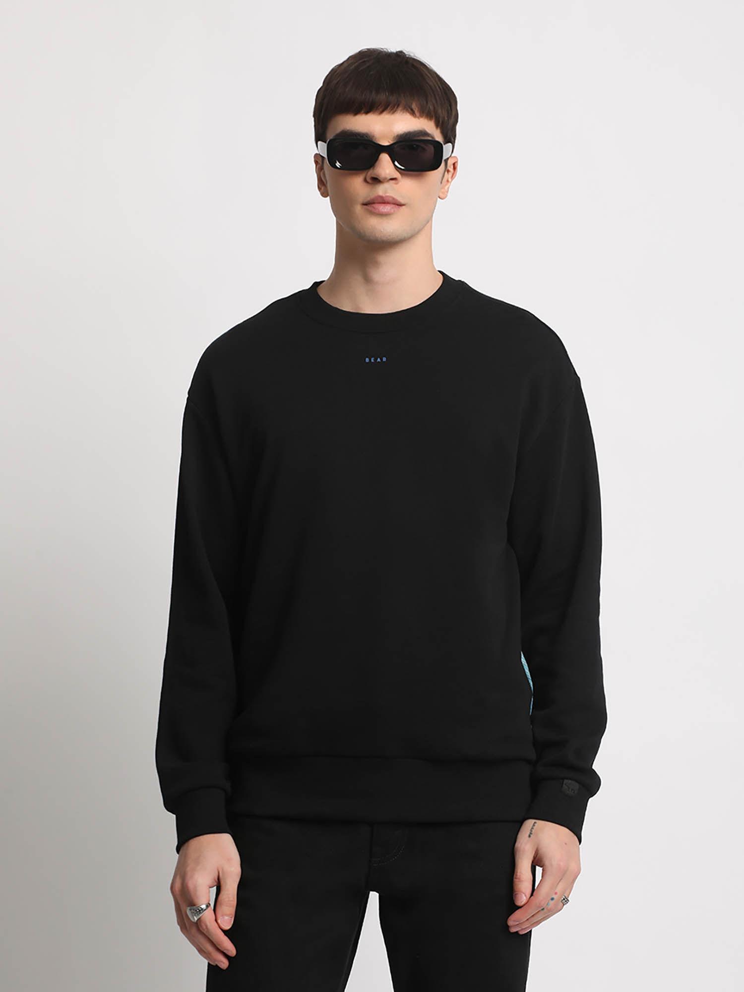 men black printed regular fit cotton sweatshirt