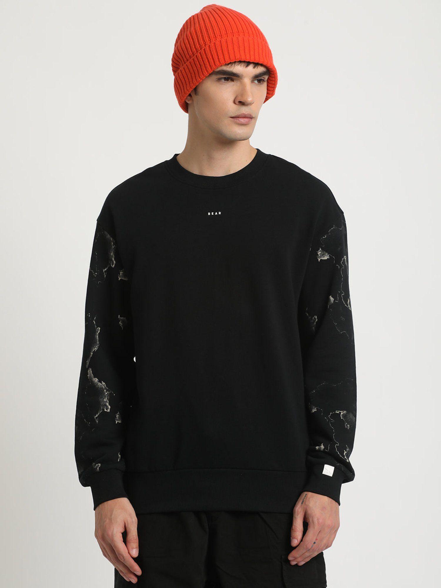 men black printed regular fit sweatshirt