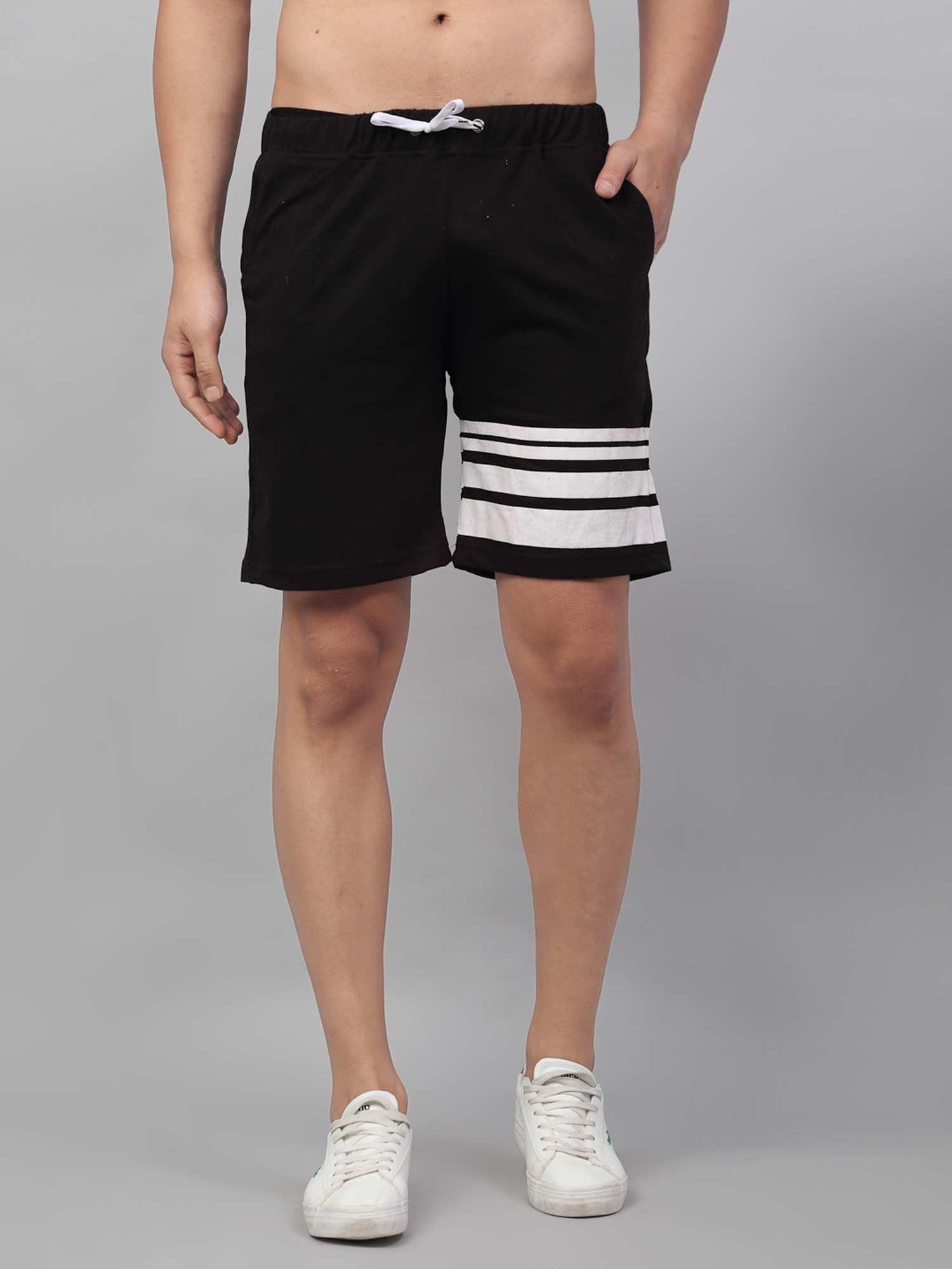 men black printed stripe cotton knitted shorts