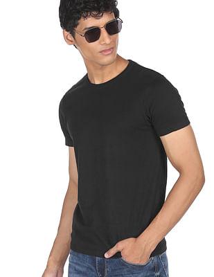 men black pure cotton ribbed neck solid t-shirt