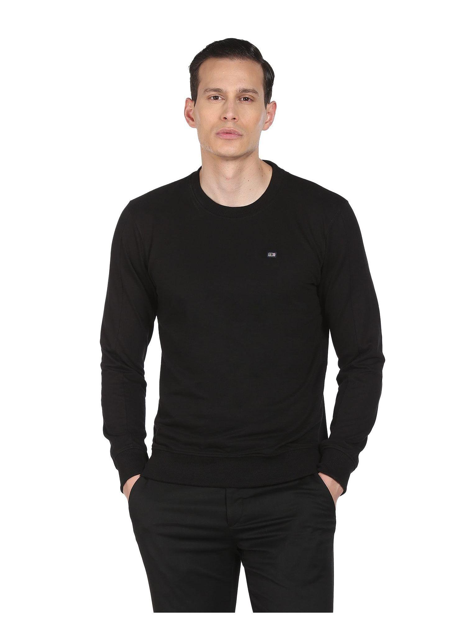 men black pure cotton solid sweatshirt