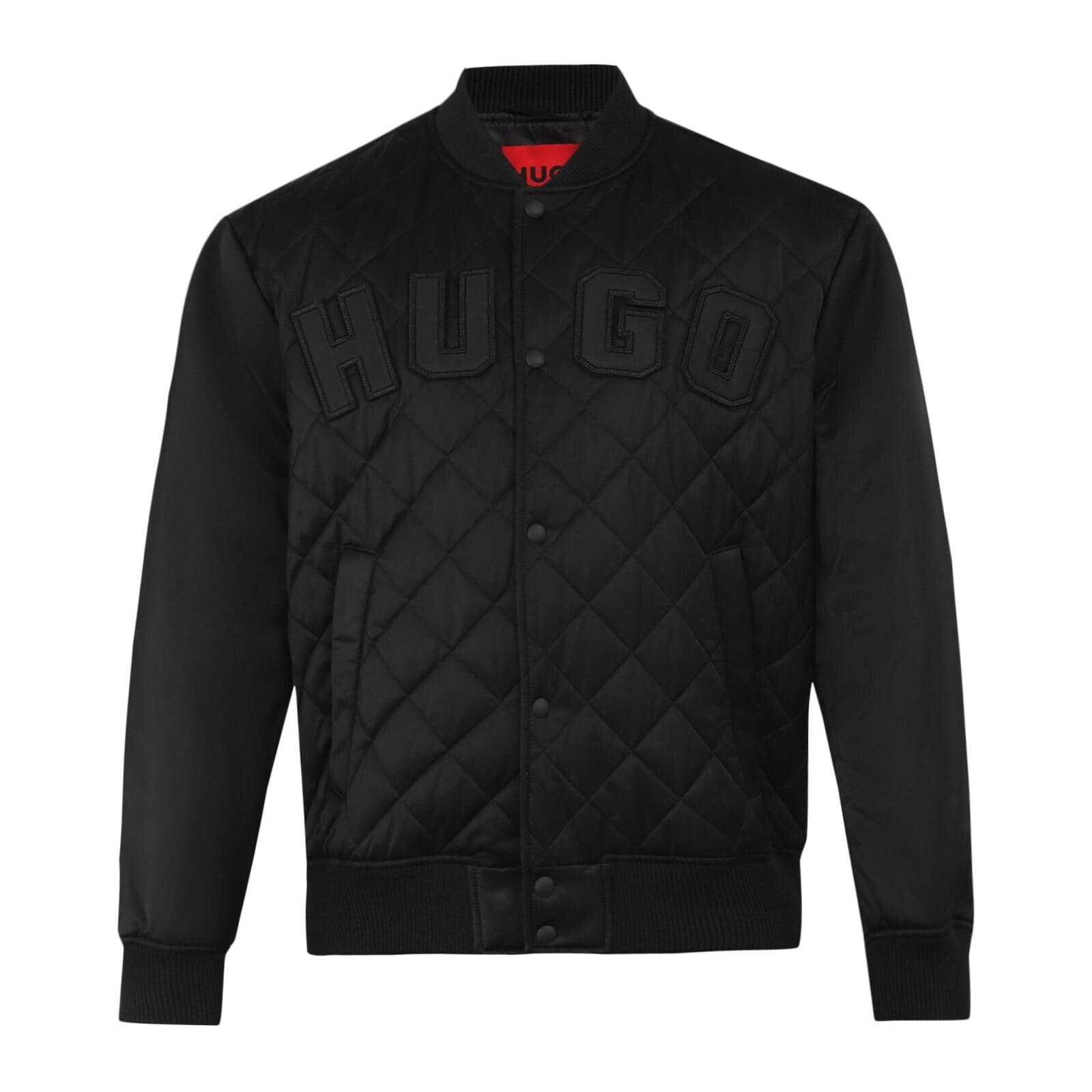 men black quilted embroidered hugo patches jacket