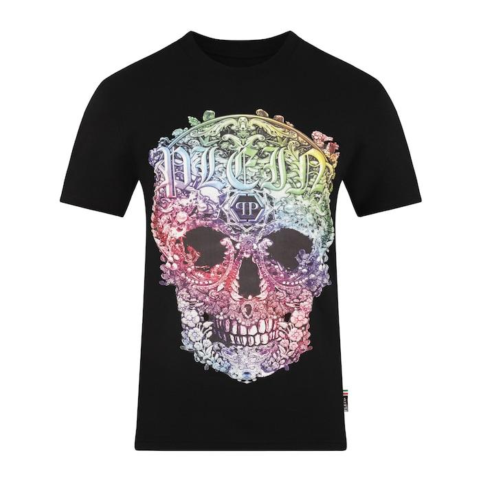 men black rainbow baroque skull t-shirt