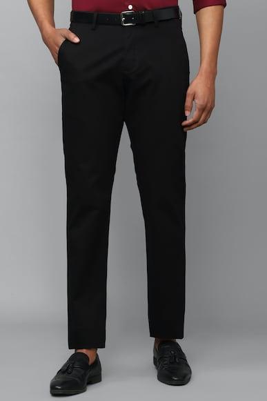 men black regular fit solid casual trousers