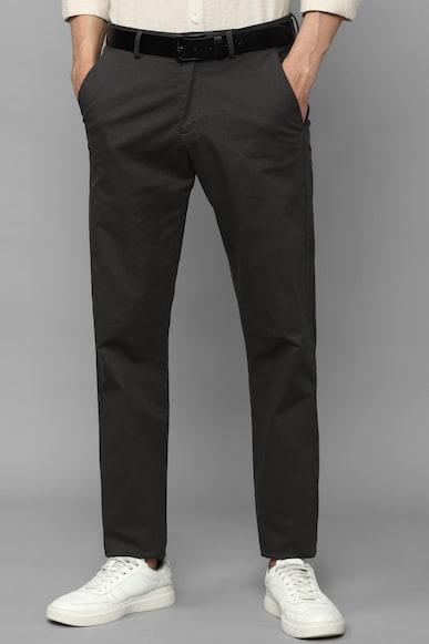 men black regular fit solid casual trousers