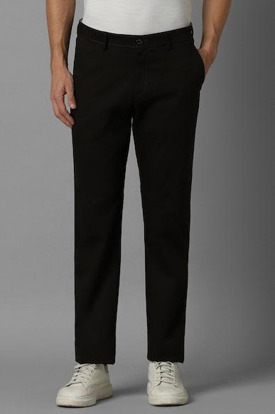 men black regular fit solid casual trousers