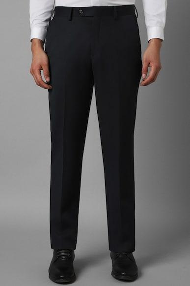 men black regular fit solid flat front formal trousers