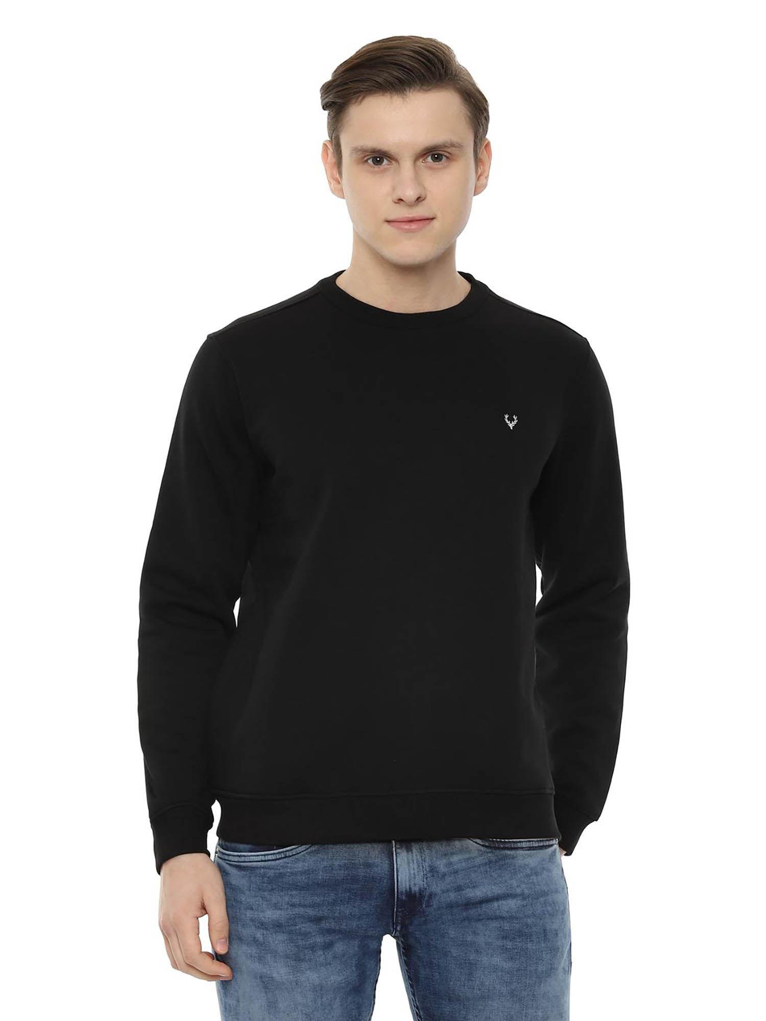 men black regular fit solid full sleeves sweatshirt