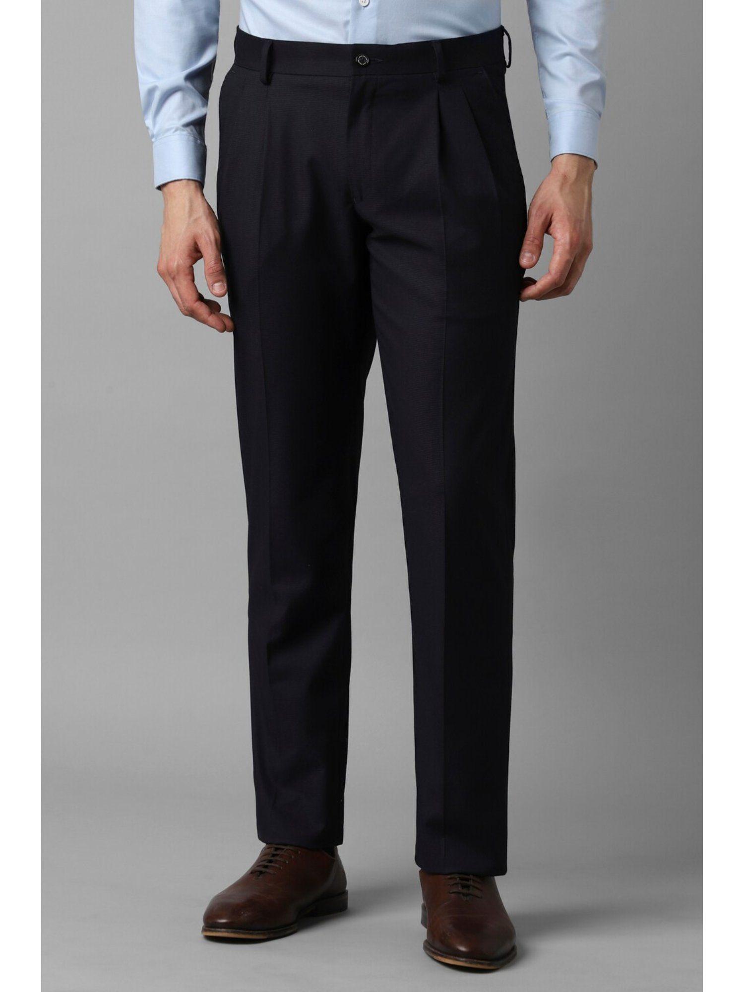 men black regular fit textured pleated formal trousers