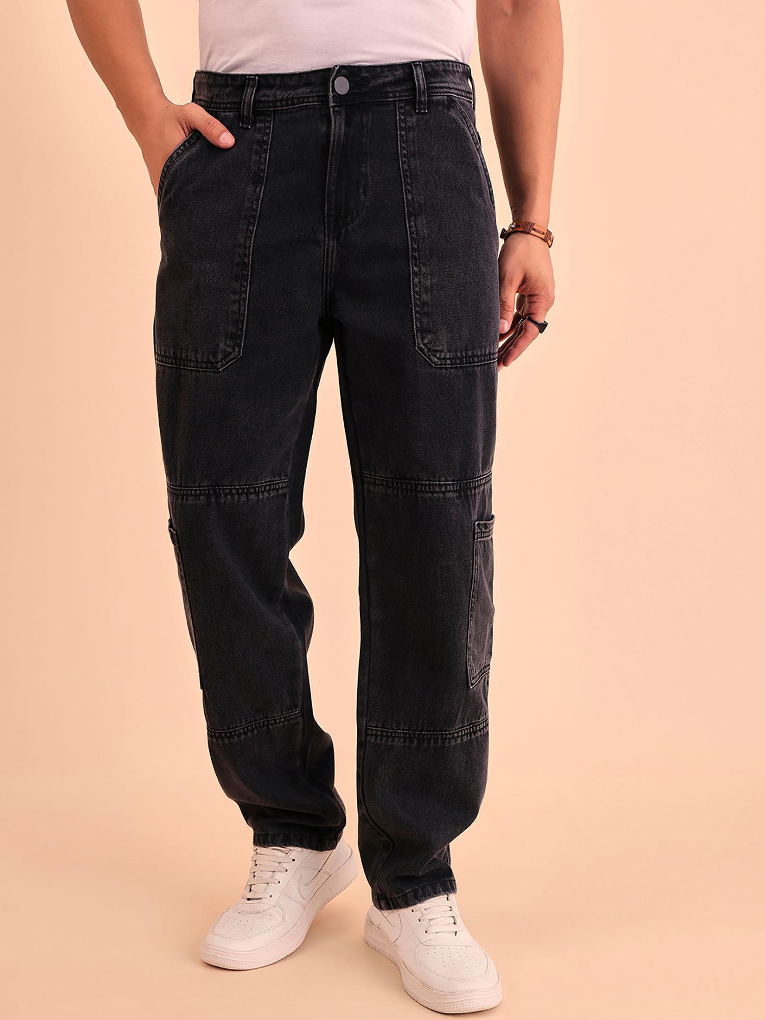 men black relaxed loose fit jeans