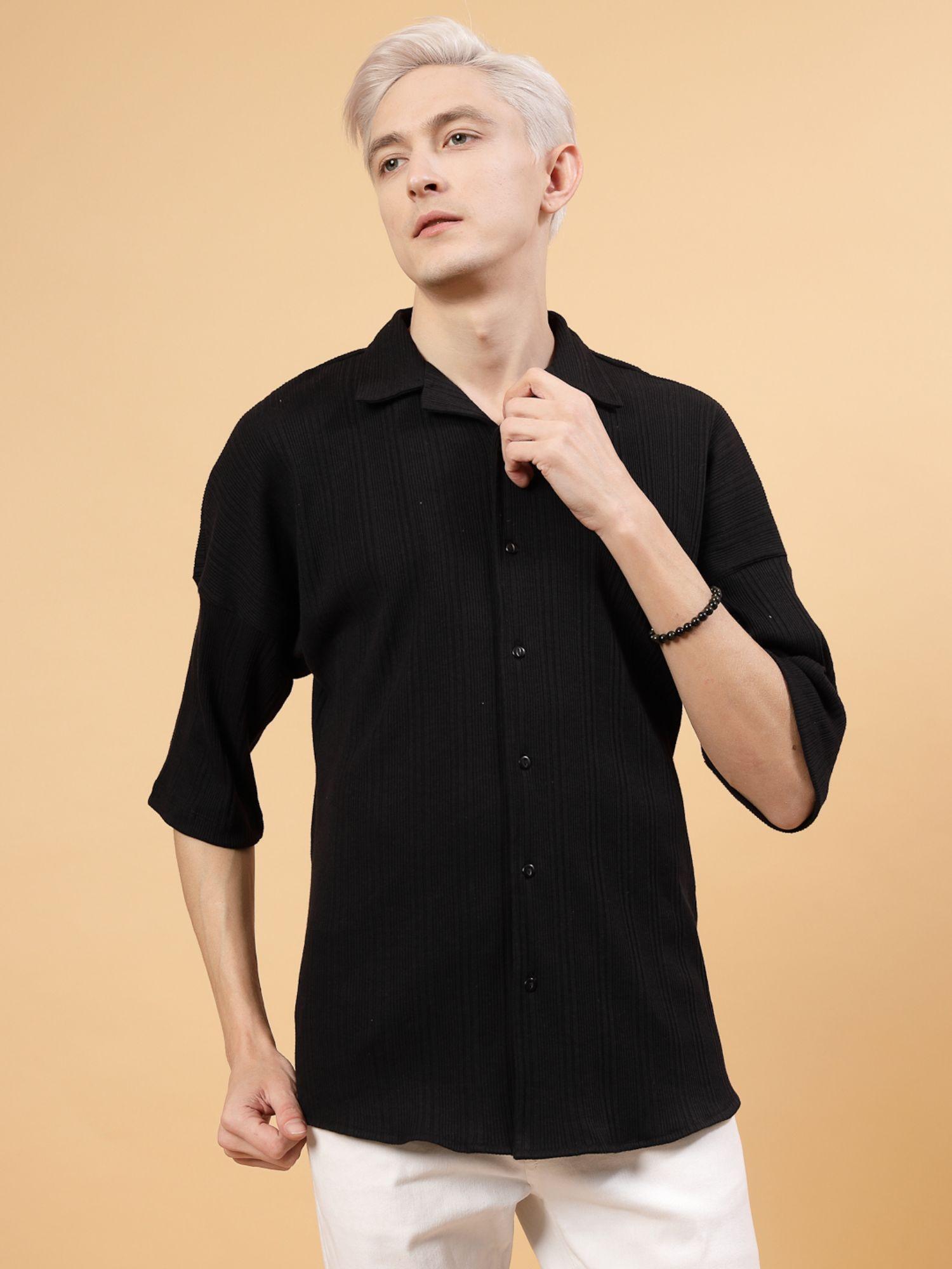 men black rib textured oversized shirt