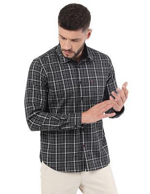 men black rounded cuff check casual shirt